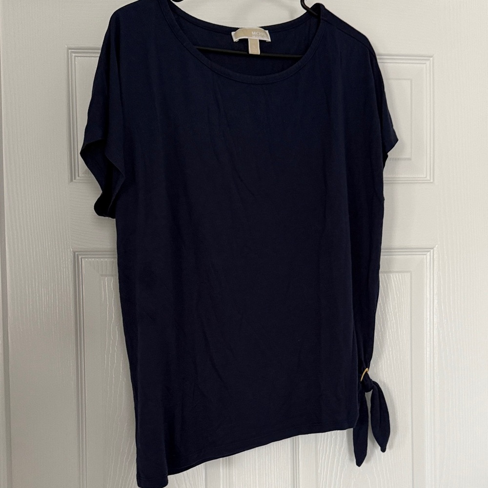 Michael Kors Navy Short Sleeve Tie-Hem Tee